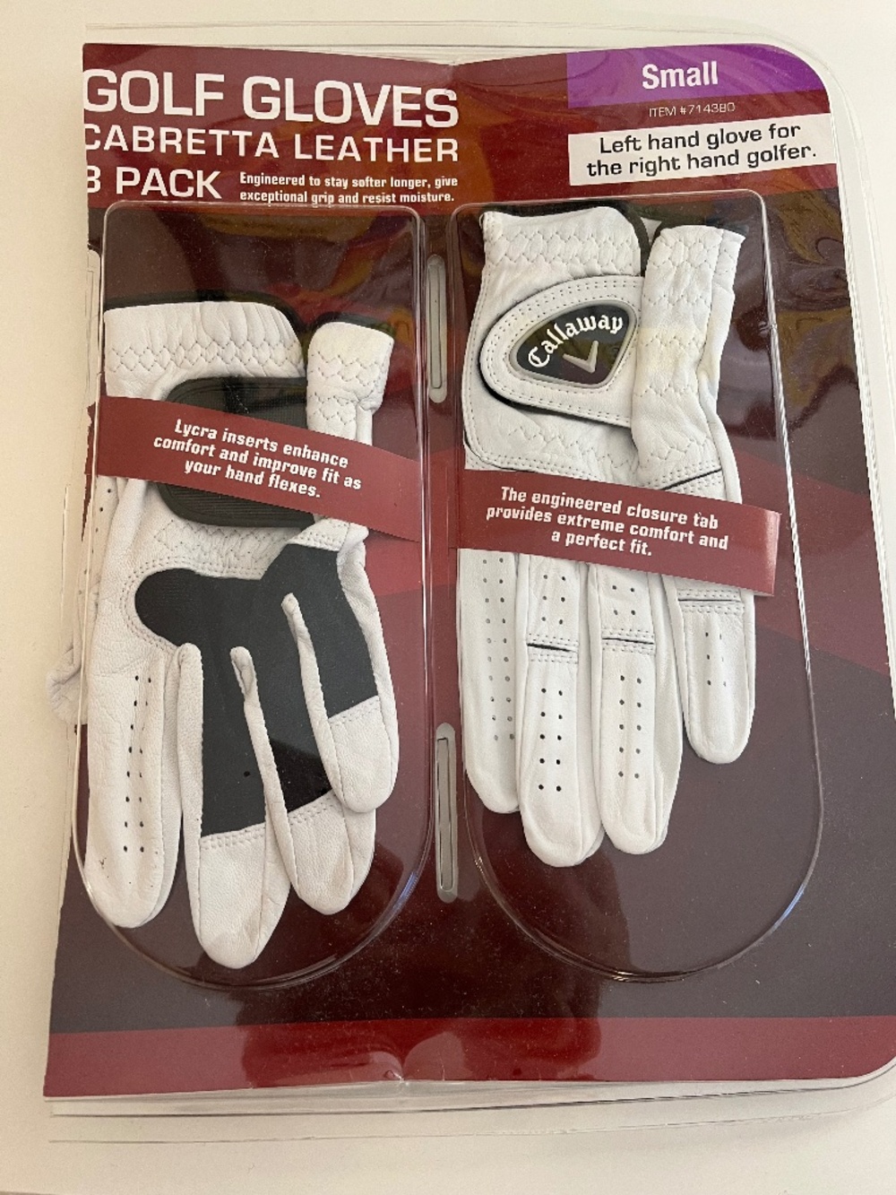 Callaway Cabretta Leather Golf Gloves Small Left Hand 2 Pack New Premium Grip